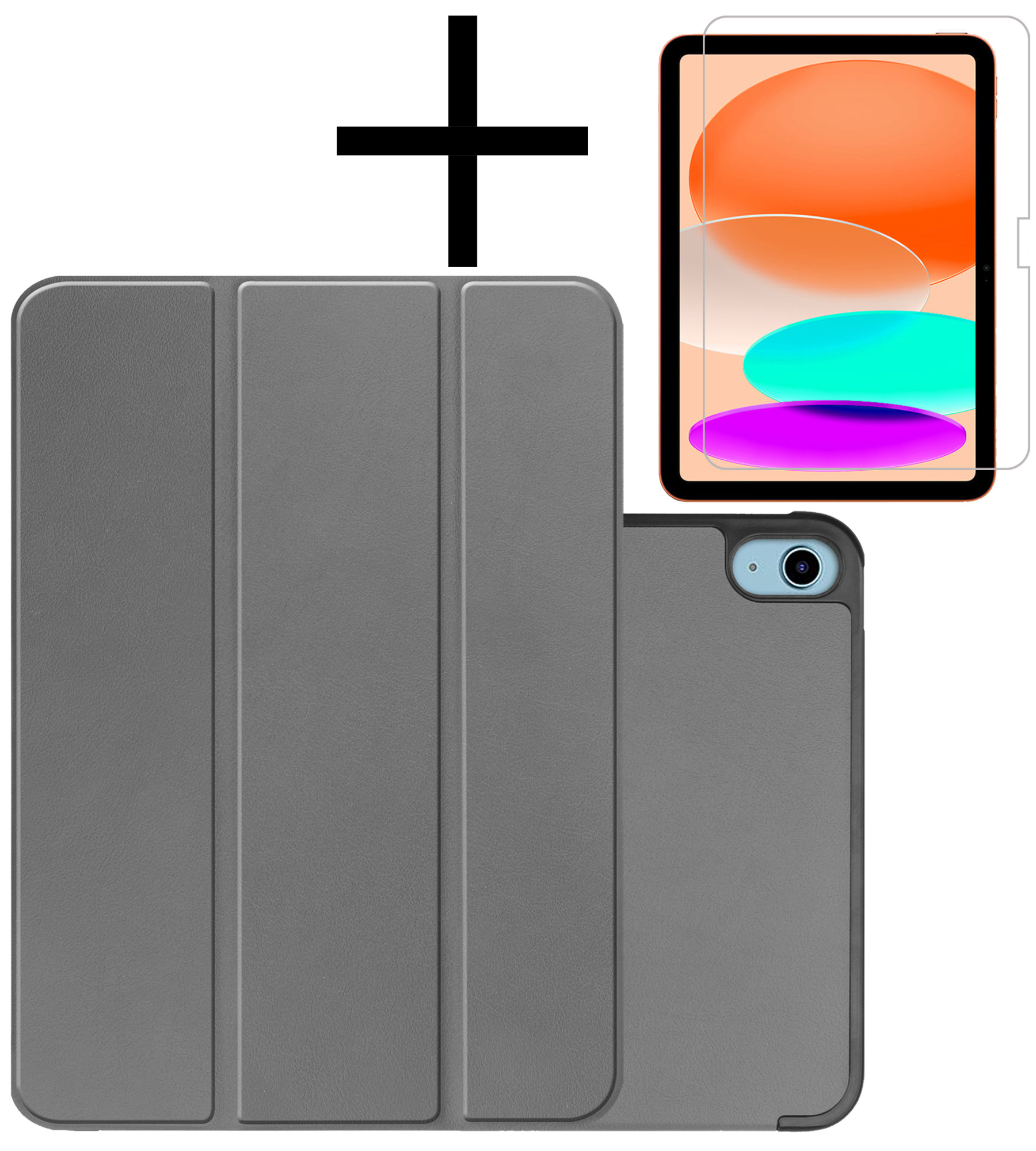 NoXx Hoesje Geschikt voor iPad 2022 Hoesje Case Hard Cover Hoes Book Case Met Screenprotector - Grijs