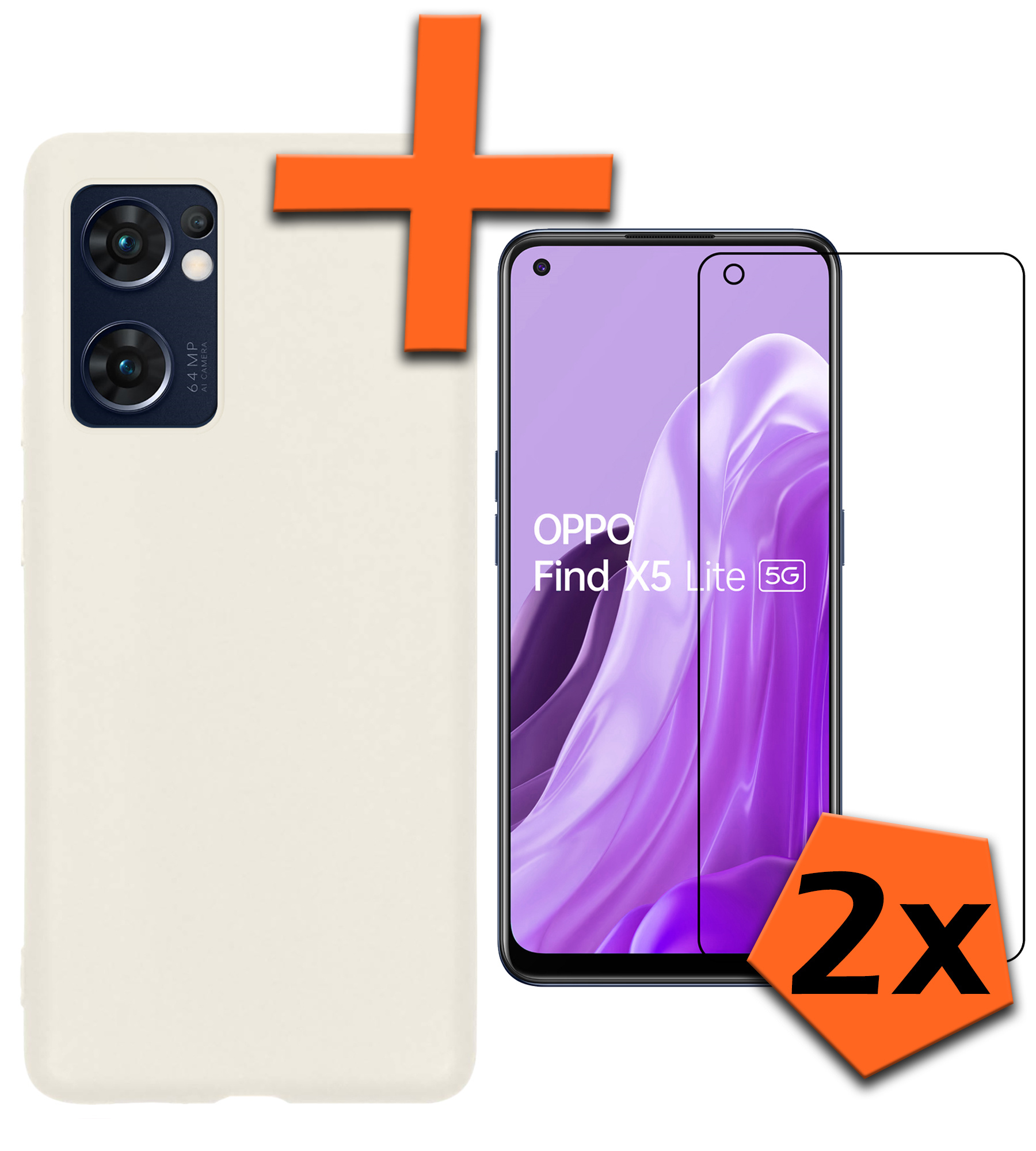 Nomfy Hoesje Geschikt voor OPPO Find X5 Lite Hoesje Siliconen Cover Case Met 2x Screenprotector - Hoes Geschikt voor OPPO X5 Lite Hoes Back Case - Wit