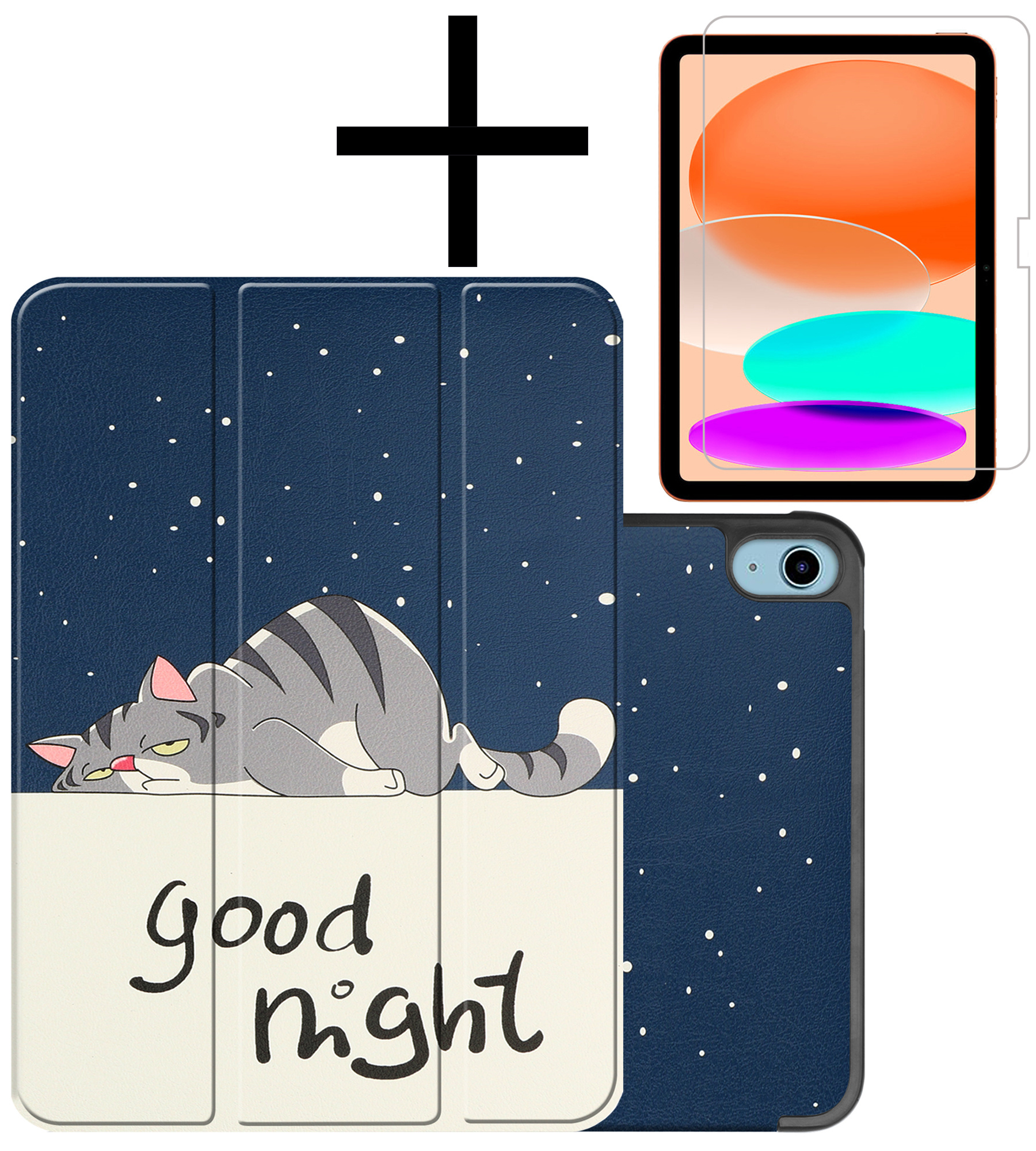 NoXx Hoesje Geschikt voor iPad 2022 Hoesje Case Hard Cover Hoes Book Case Met Screenprotector - Kat