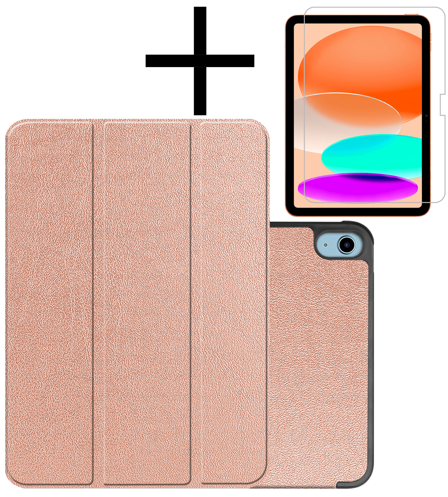 NoXx Hoesje Geschikt voor iPad 2022 Hoesje Case Hard Cover Hoes Book Case Met Screenprotector - Rosé goud