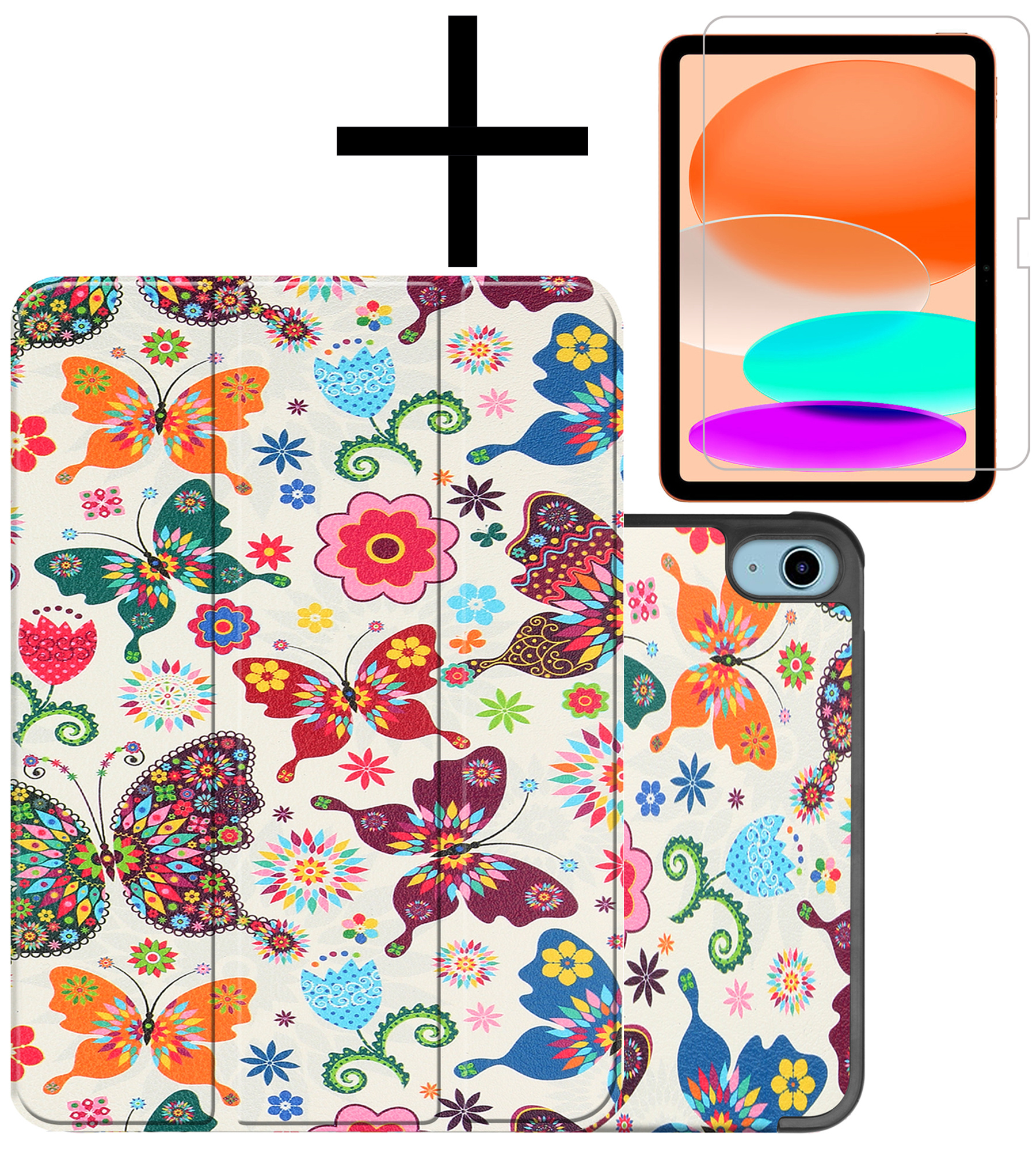 NoXx Hoesje Geschikt voor iPad 2022 Hoesje Case Hard Cover Hoes Book Case Met Screenprotector - Vlinders
