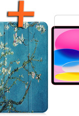iPad 10 Hoesje Book Case Hard Cover Hoes Met Screenprotector - iPad 10 2022 Hoes Hardcase - Bloesem
