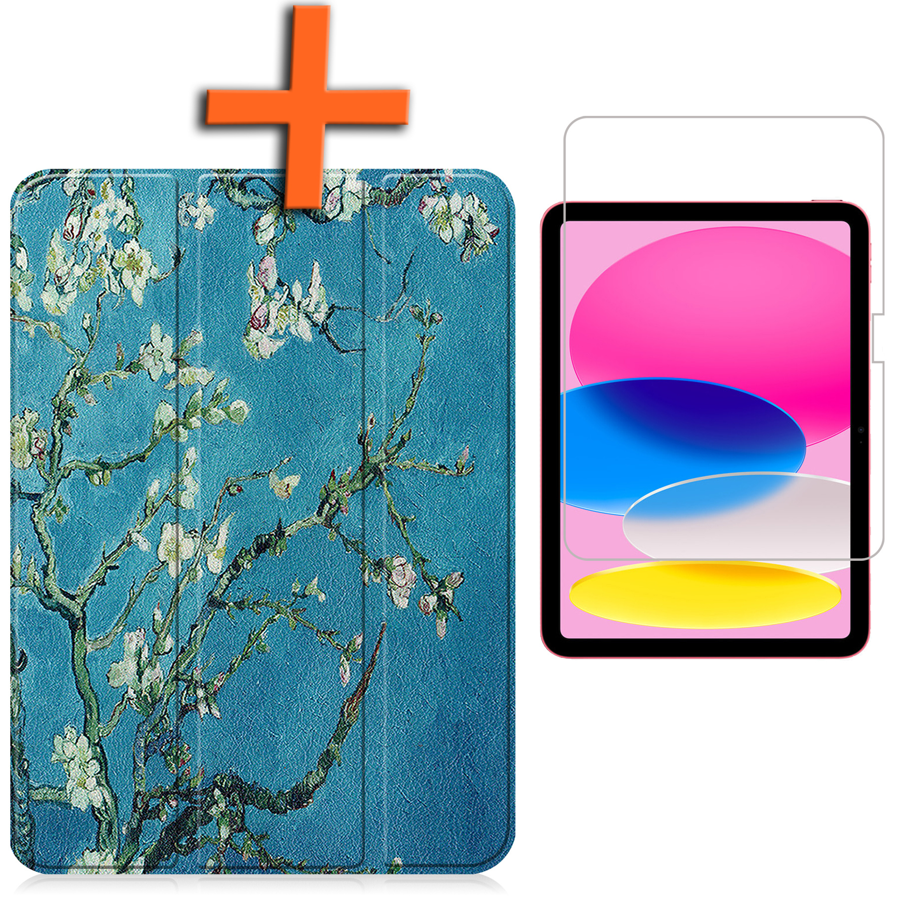 Nomfy Hoes Geschikt voor iPad 2022 Hoes Tri-fold Tablet Hoesje Case Met Screenprotector - Hoesje Geschikt voor iPad 10 Hoesje Hardcover Bookcase - Bloesem