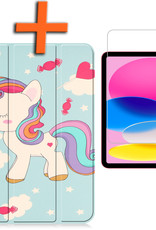Nomfy Hoes Geschikt voor iPad 2022 Hoes Tri-fold Tablet Hoesje Case Met Screenprotector - Hoesje Geschikt voor iPad 10 Hoesje Hardcover Bookcase - Eenhoorn