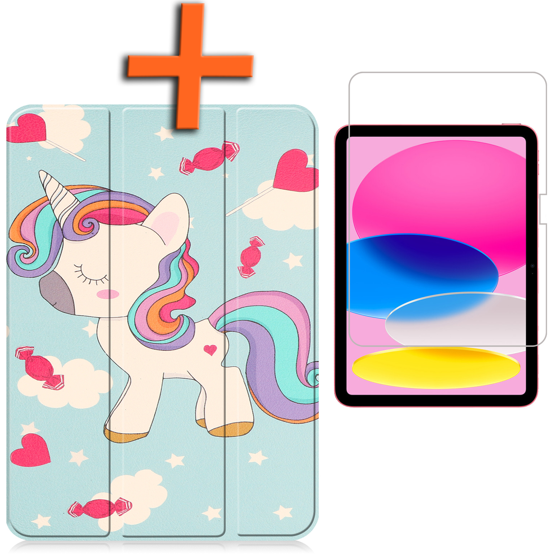 Nomfy Hoes Geschikt voor iPad 2022 Hoes Tri-fold Tablet Hoesje Case Met Screenprotector - Hoesje Geschikt voor iPad 10 Hoesje Hardcover Bookcase - Eenhoorn