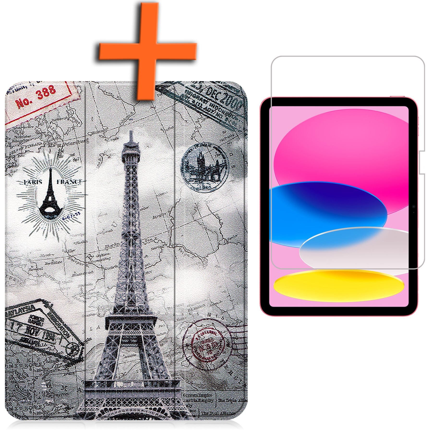 Nomfy Hoes Geschikt voor iPad 2022 Hoes Tri-fold Tablet Hoesje Case Met Screenprotector - Hoesje Geschikt voor iPad 10 Hoesje Hardcover Bookcase - Eiffeltoren