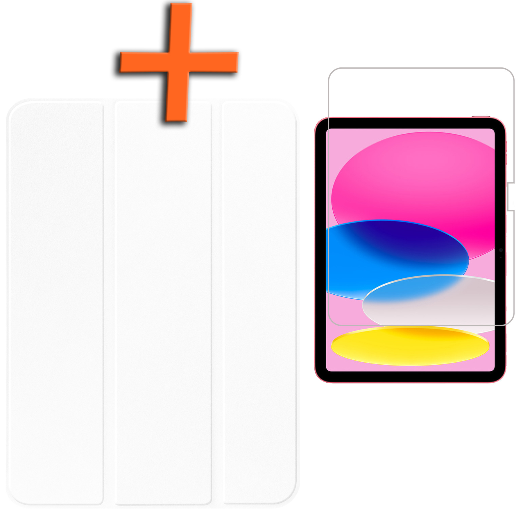 Nomfy Hoes Geschikt voor iPad 2022 Hoes Tri-fold Tablet Hoesje Case Met Screenprotector - Hoesje Geschikt voor iPad 10 Hoesje Hardcover Bookcase - Wit