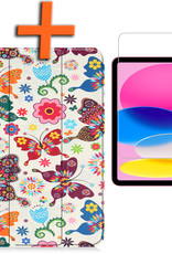 Nomfy Hoes Geschikt voor iPad 2022 Hoes Tri-fold Tablet Hoesje Case Met Screenprotector - Hoesje Geschikt voor iPad 10 Hoesje Hardcover Bookcase - Vlinders