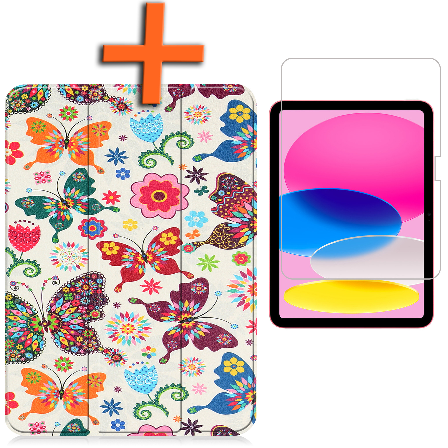 Nomfy Hoes Geschikt voor iPad 2022 Hoes Tri-fold Tablet Hoesje Case Met Screenprotector - Hoesje Geschikt voor iPad 10 Hoesje Hardcover Bookcase - Vlinders