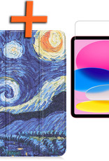 Nomfy Hoes Geschikt voor iPad 2022 Hoes Tri-fold Tablet Hoesje Case Met Screenprotector - Hoesje Geschikt voor iPad 10 Hoesje Hardcover Bookcase - Sterrenhemel