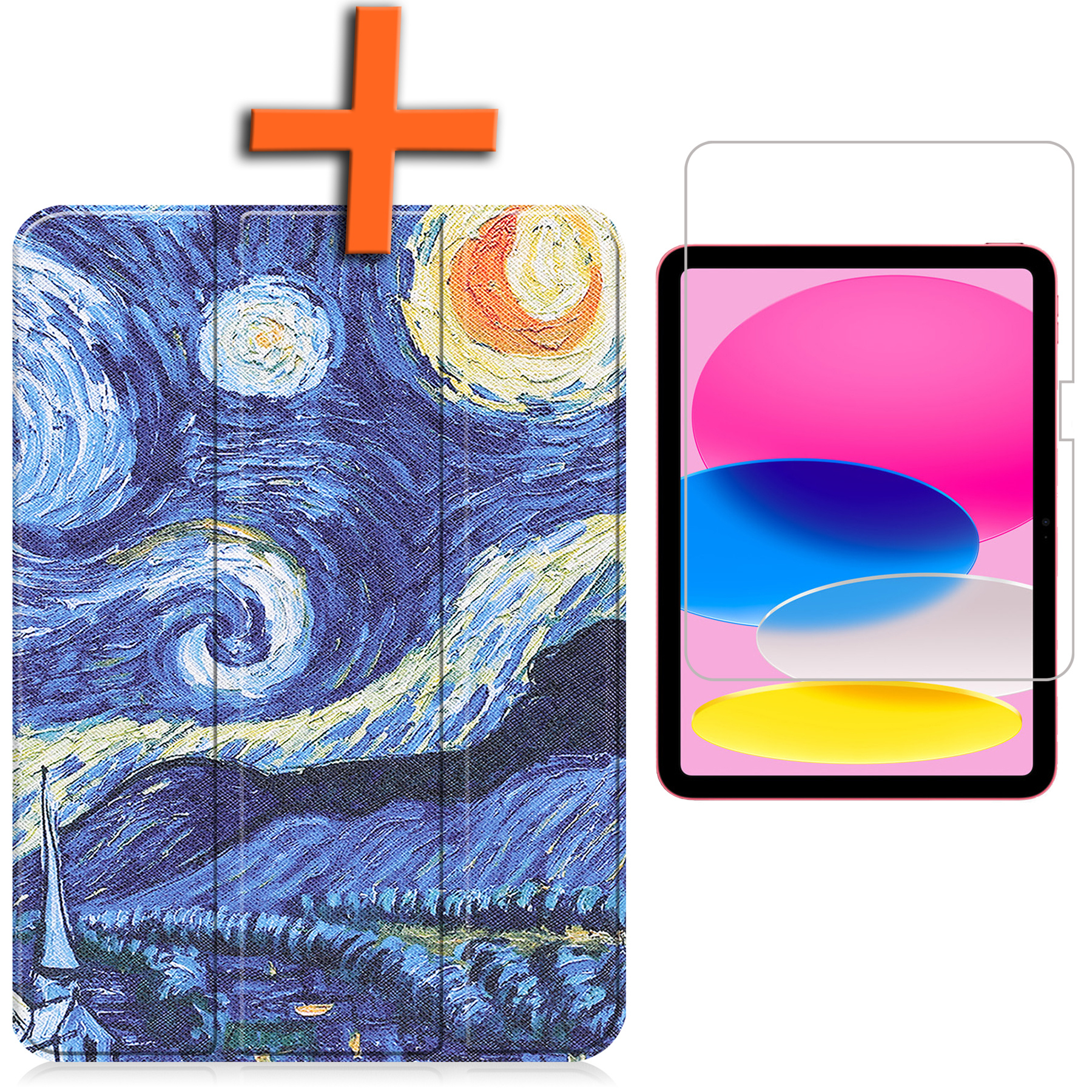Nomfy Hoes Geschikt voor iPad 2022 Hoes Tri-fold Tablet Hoesje Case Met Screenprotector - Hoesje Geschikt voor iPad 10 Hoesje Hardcover Bookcase - Sterrenhemel