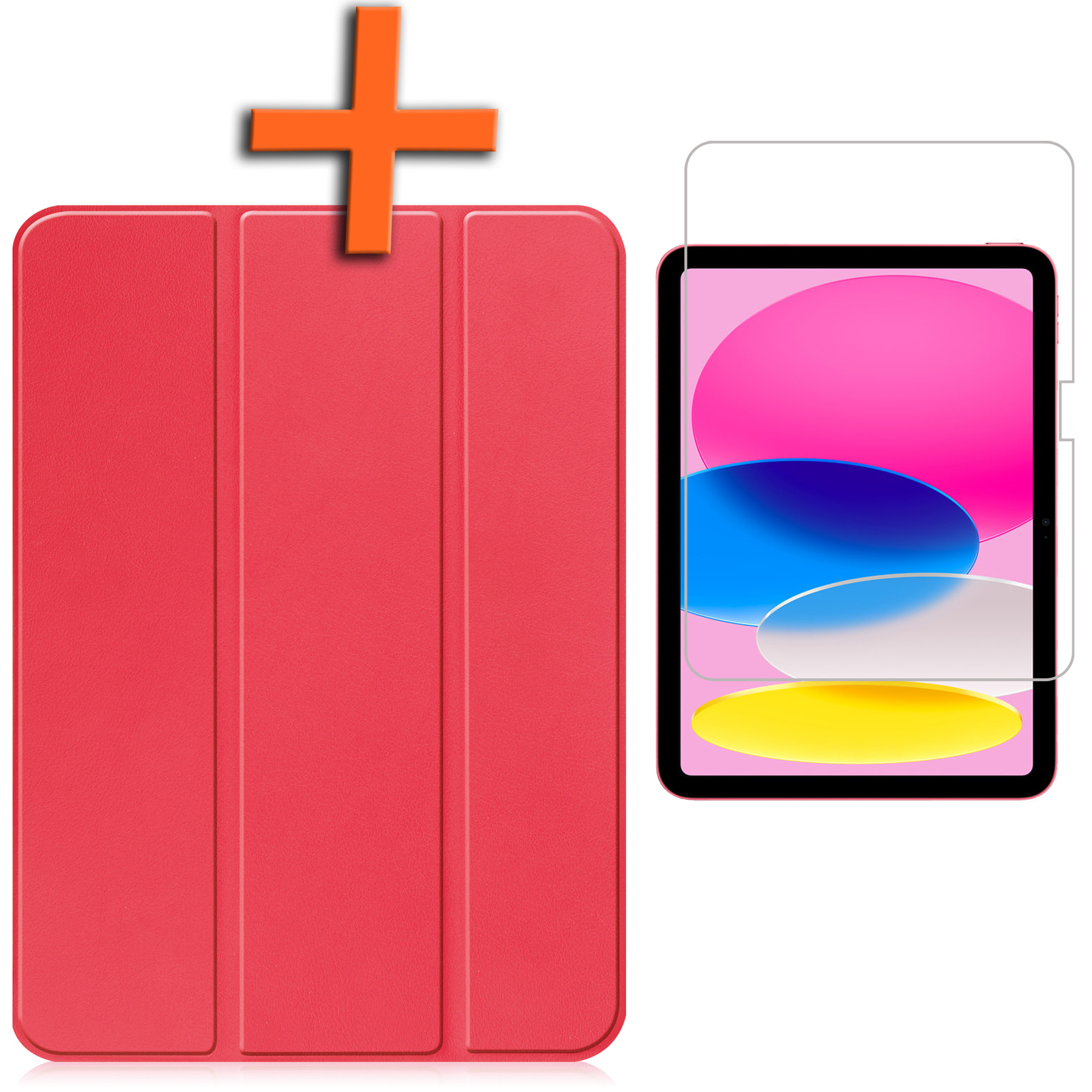 iPad 10 Hoesje Book Case Hard Cover Hoes Met Screenprotector - iPad 10 2022 Hoes Hardcase - Rood