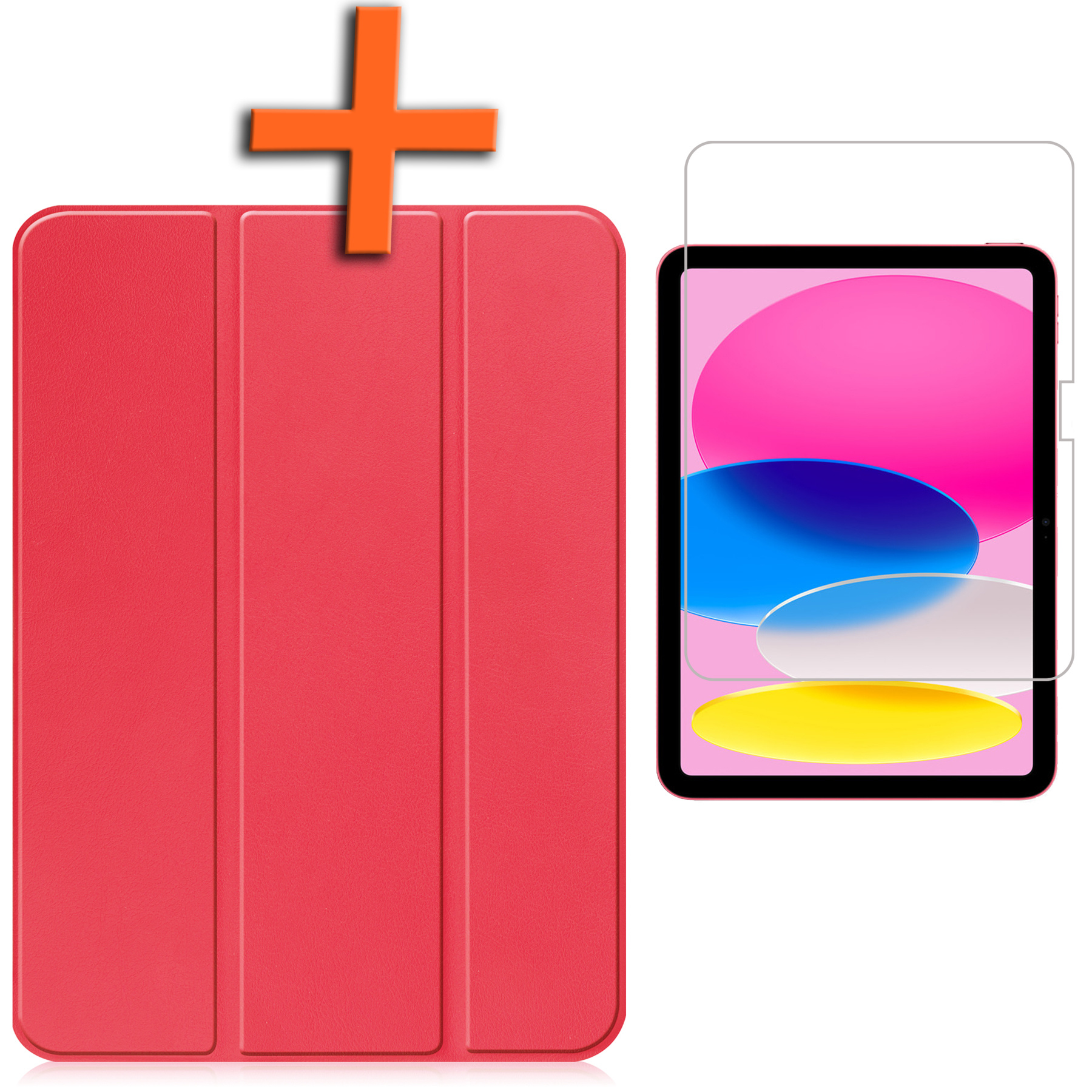 Nomfy Hoes Geschikt voor iPad 2022 Hoes Tri-fold Tablet Hoesje Case Met Screenprotector - Hoesje Geschikt voor iPad 10 Hoesje Hardcover Bookcase - Rood