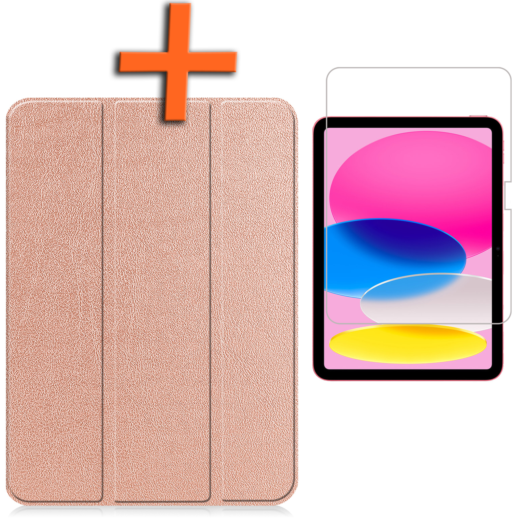 Nomfy Hoes Geschikt voor iPad 2022 Hoes Tri-fold Tablet Hoesje Case Met Screenprotector - Hoesje Geschikt voor iPad 10 Hoesje Hardcover Bookcase - Rosé goud