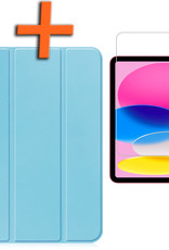 Nomfy Hoes Geschikt voor iPad 2022 Hoes Tri-fold Tablet Hoesje Case Met Screenprotector - Hoesje Geschikt voor iPad 10 Hoesje Hardcover Bookcase - Lichtblauw