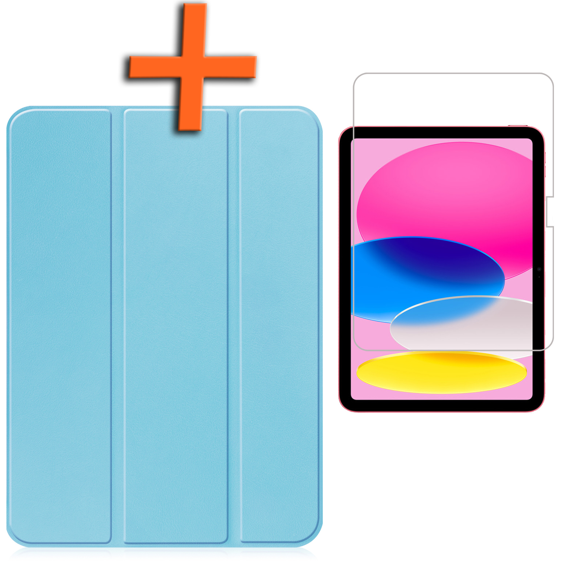 Nomfy Hoes Geschikt voor iPad 2022 Hoes Tri-fold Tablet Hoesje Case Met Screenprotector - Hoesje Geschikt voor iPad 10 Hoesje Hardcover Bookcase - Lichtblauw