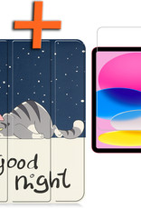 Nomfy Hoes Geschikt voor iPad 2022 Hoes Tri-fold Tablet Hoesje Case Met Screenprotector - Hoesje Geschikt voor iPad 10 Hoesje Hardcover Bookcase - Kat