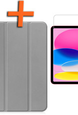 Nomfy Hoes Geschikt voor iPad 2022 Hoes Tri-fold Tablet Hoesje Case Met Screenprotector - Hoesje Geschikt voor iPad 10 Hoesje Hardcover Bookcase - Grijs