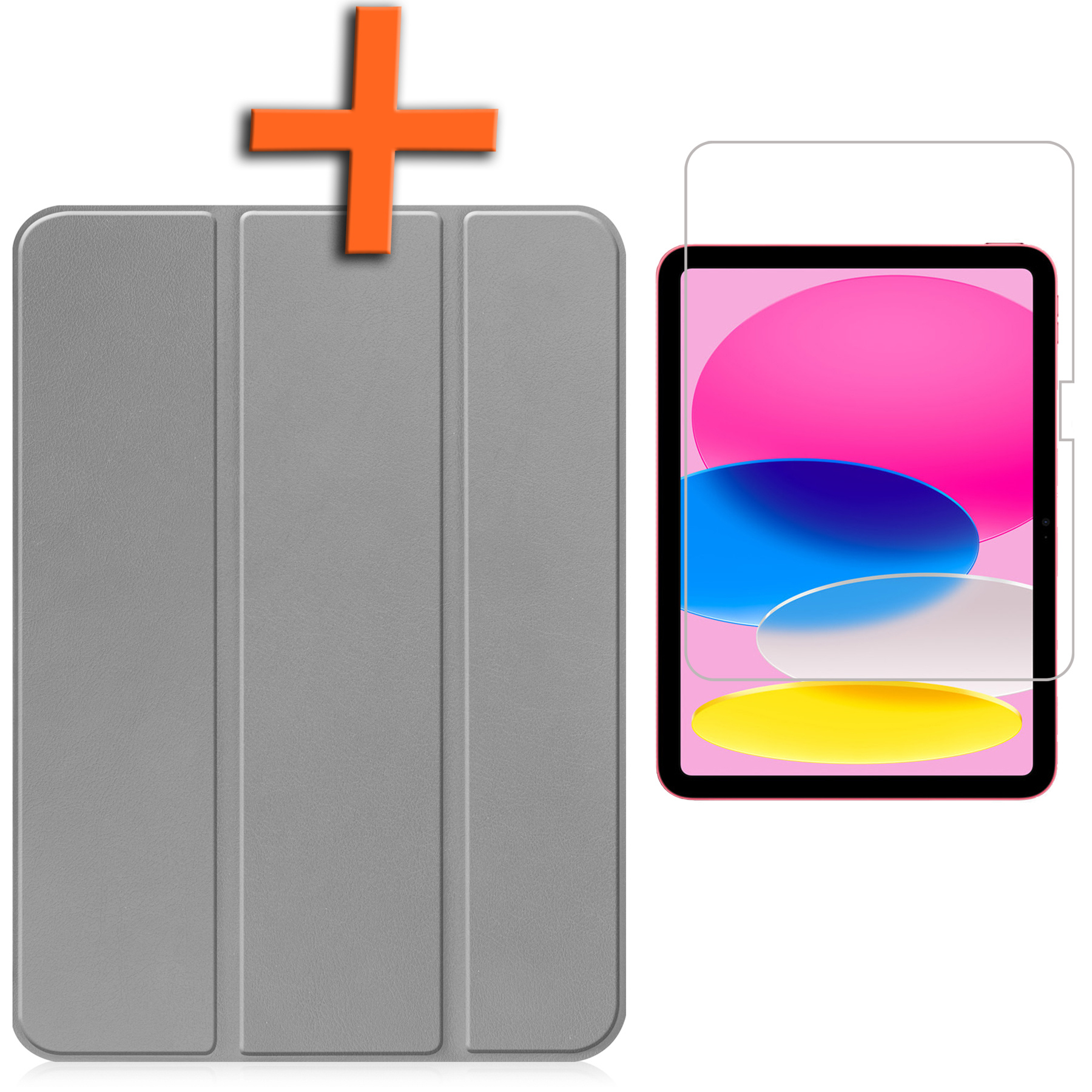Nomfy Hoes Geschikt voor iPad 2022 Hoes Tri-fold Tablet Hoesje Case Met Screenprotector - Hoesje Geschikt voor iPad 10 Hoesje Hardcover Bookcase - Grijs