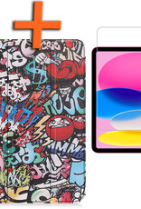 Nomfy Hoes Geschikt voor iPad 2022 Hoes Tri-fold Tablet Hoesje Case Met Screenprotector - Hoesje Geschikt voor iPad 10 Hoesje Hardcover Bookcase - Graffity