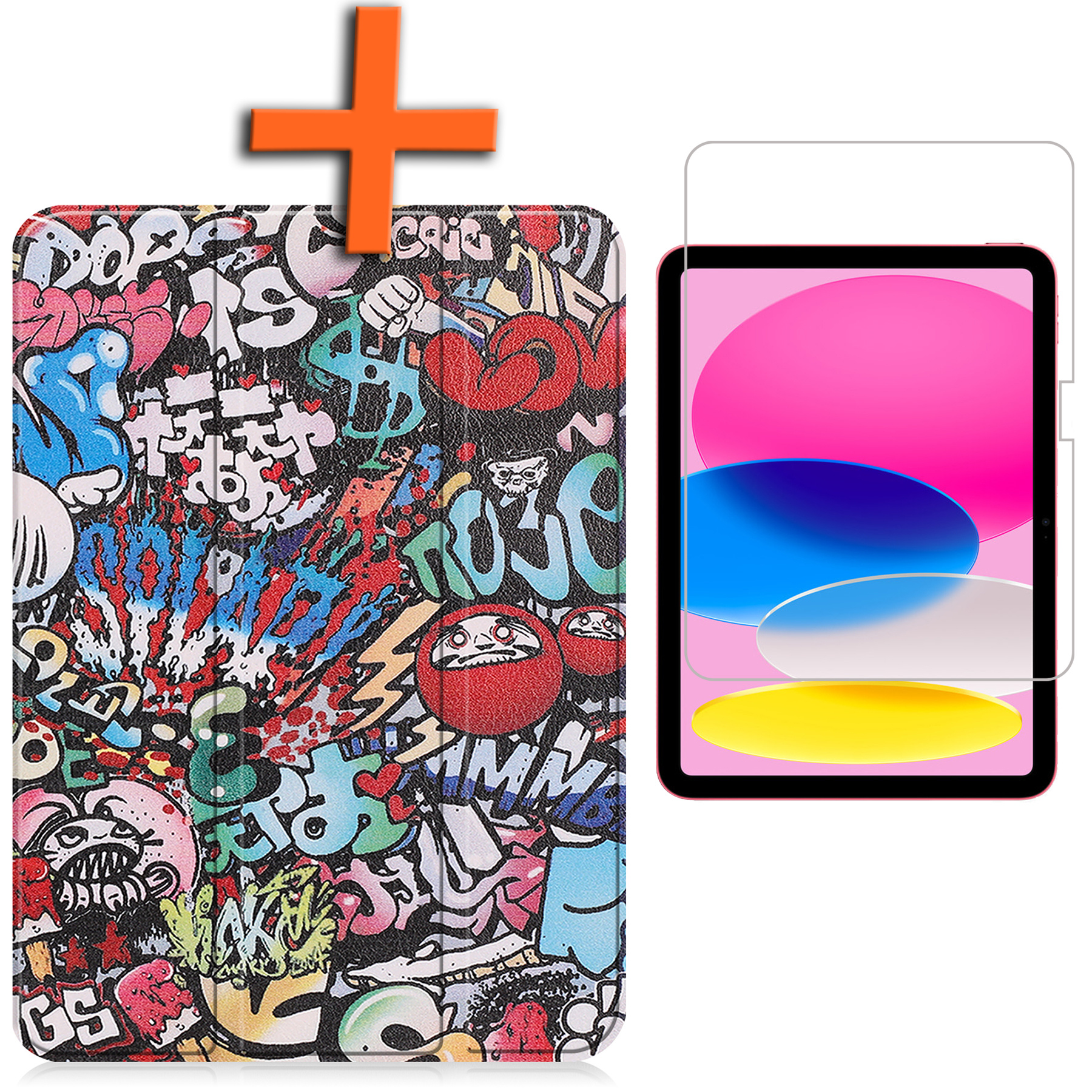 Nomfy Hoes Geschikt voor iPad 2022 Hoes Tri-fold Tablet Hoesje Case Met Screenprotector - Hoesje Geschikt voor iPad 10 Hoesje Hardcover Bookcase - Graffity