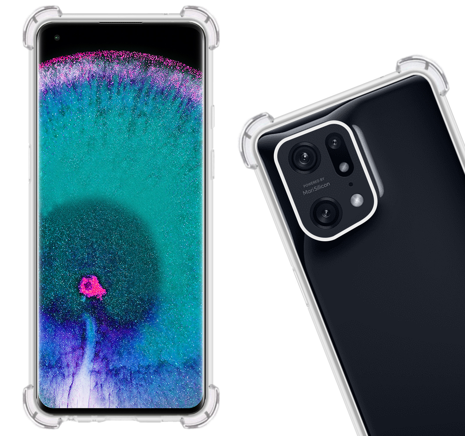 Nomfy Hoesje Geschikt voor OPPO Find X5 Pro Hoesje Shock Proof Cover Case Shockproof Met 2x Screenprotector - Hoes Geschikt voor OPPO X5 Pro Hoes Siliconen Back Case - Transparant