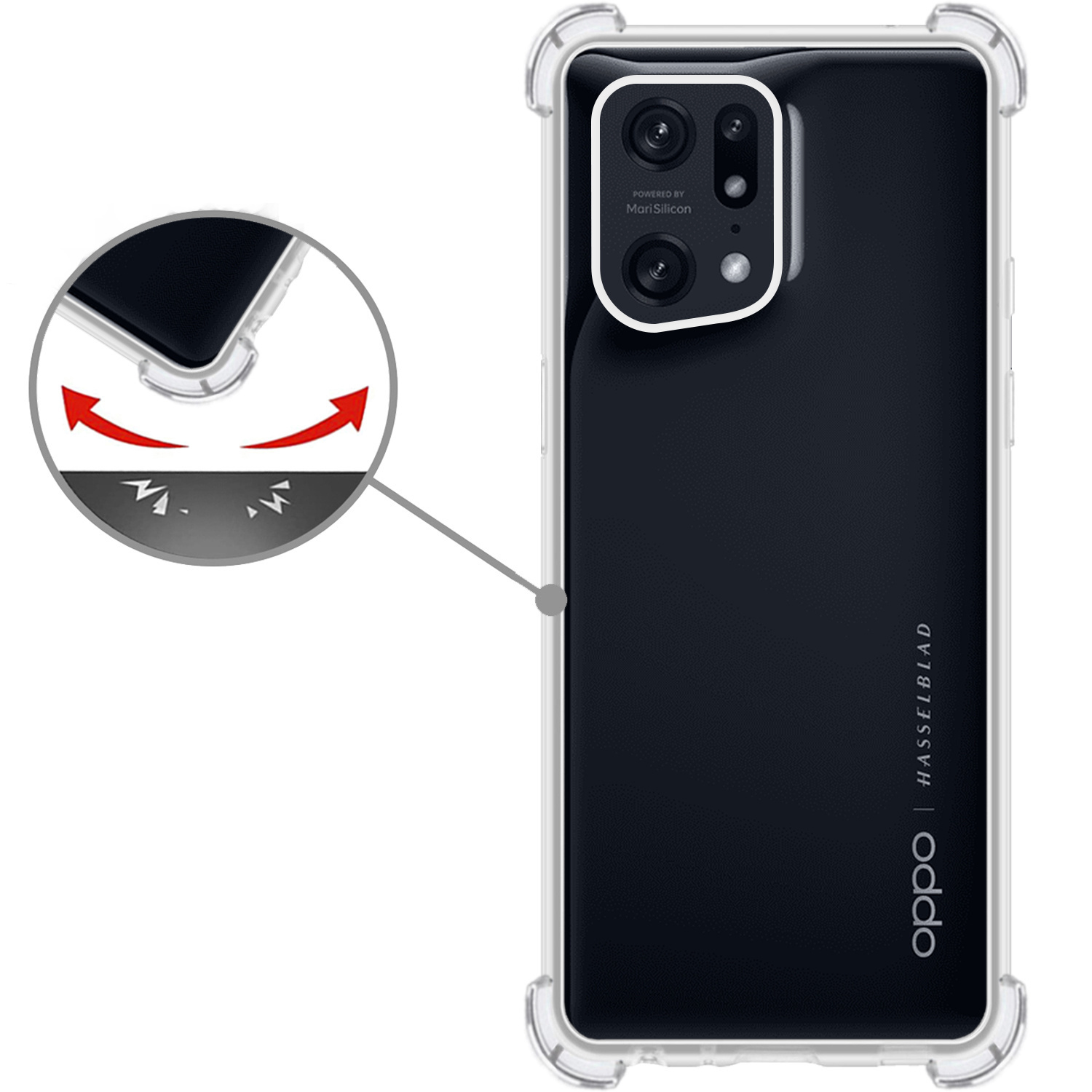 Nomfy Hoesje Geschikt voor OPPO Find X5 Pro Hoesje Shock Proof Cover Case Shockproof Met 2x Screenprotector - Hoes Geschikt voor OPPO X5 Pro Hoes Siliconen Back Case - Transparant