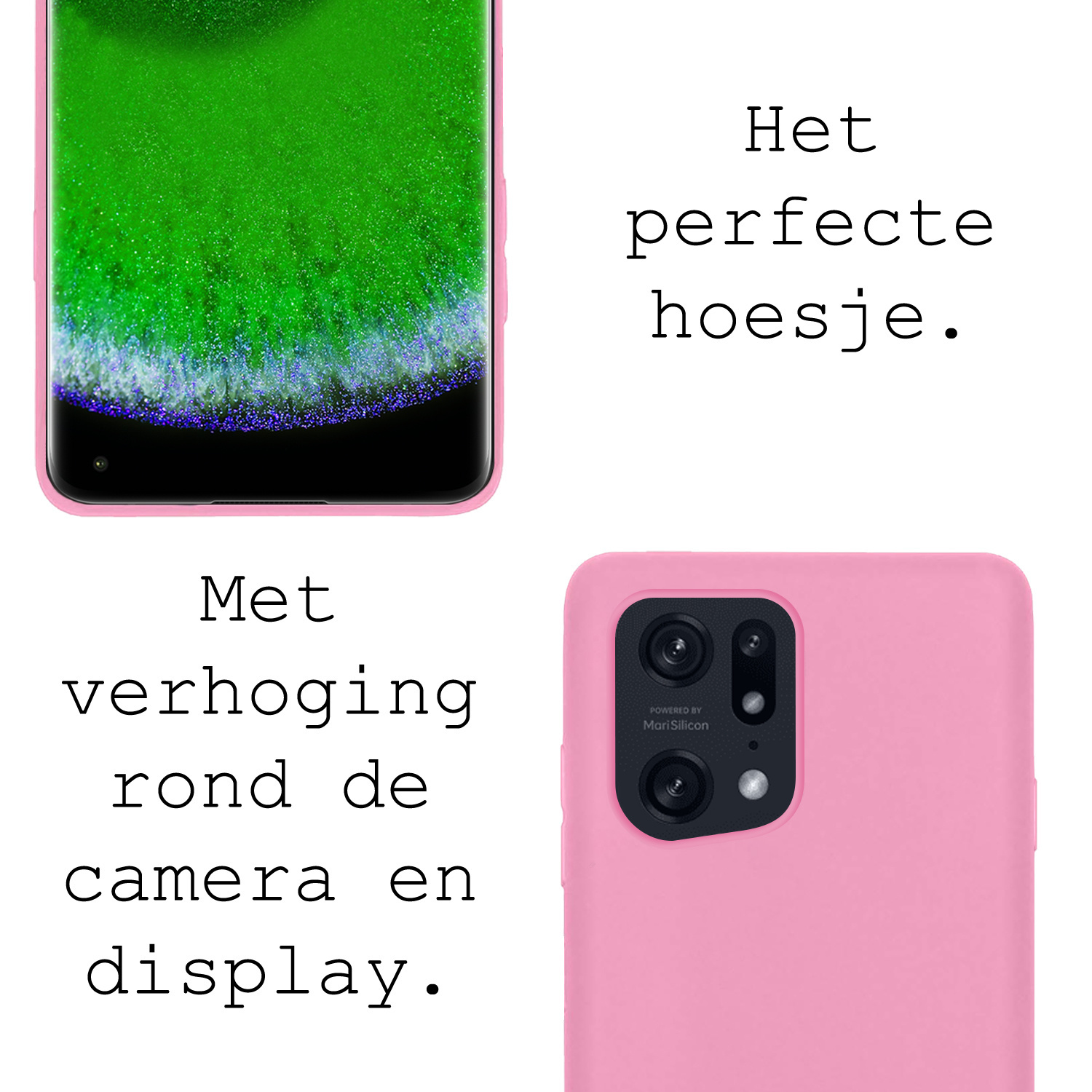 BASEY. Hoes Geschikt voor OPPO Find X5 Pro Hoesje Siliconen Back Cover Case Met Screenprotector - Hoesje Geschikt voor OPPO X5 Pro Hoes Cover Hoesje - Lichtroze