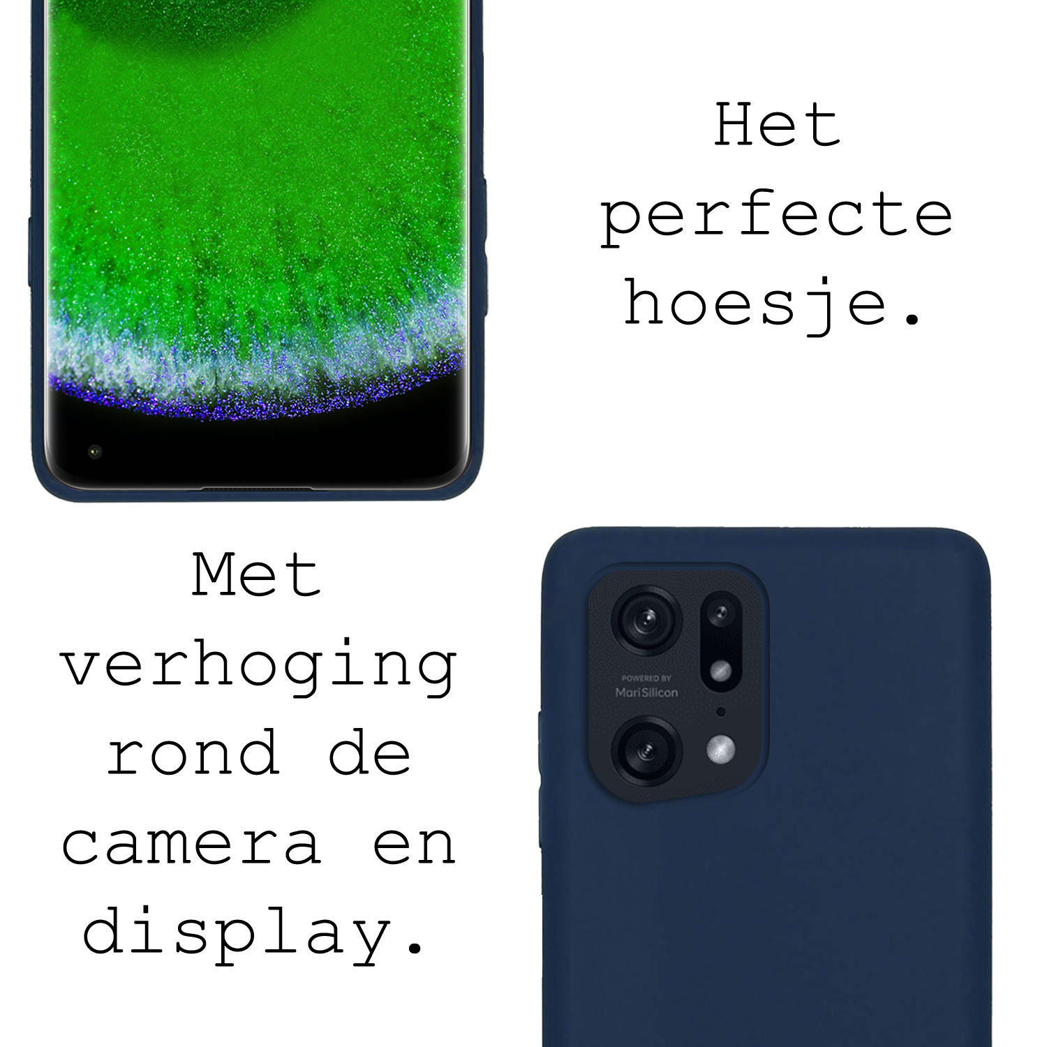 BASEY. Hoes Geschikt voor OPPO Find X5 Pro Hoesje Siliconen Back Cover Case Met 2x Screenprotector - Hoesje Geschikt voor OPPO X5 Pro Hoes Cover Hoesje - Donkerblauw
