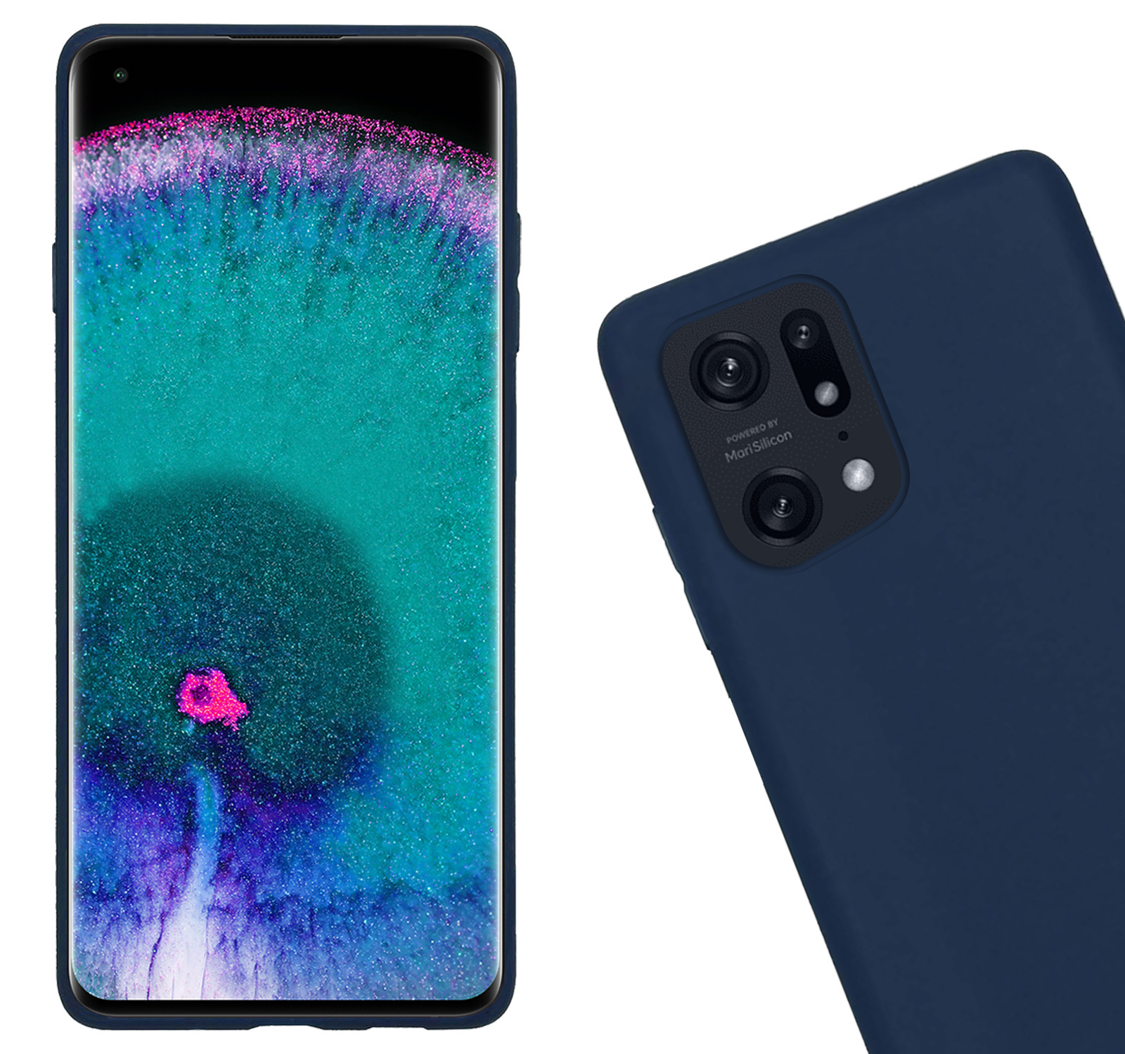Nomfy Hoesje Geschikt voor OPPO Find X5 Pro Hoesje Siliconen Cover Case Met Screenprotector - Hoes Geschikt voor OPPO X5 Pro Hoes Back Case - Donkerblauw