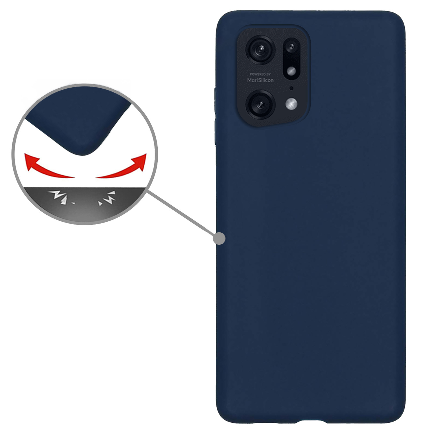 Nomfy OPPO Find X5 Pro Hoesje Siliconen Case Back Cover Met Screenprotector - OPPO Find X5 Pro Hoes Cover Silicone - Donker Blauw