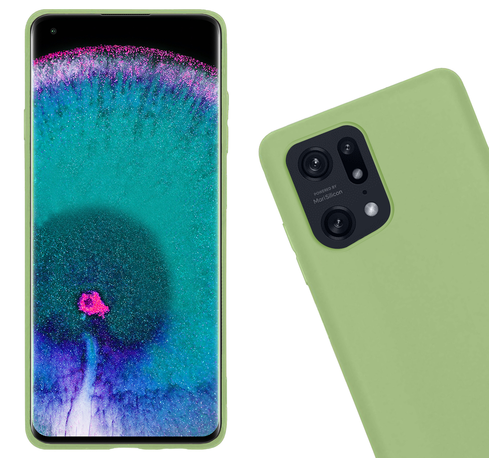 Nomfy Hoesje Geschikt voor OPPO Find X5 Pro Hoesje Siliconen Cover Case Met Screenprotector - Hoes Geschikt voor OPPO X5 Pro Hoes Back Case - Groen