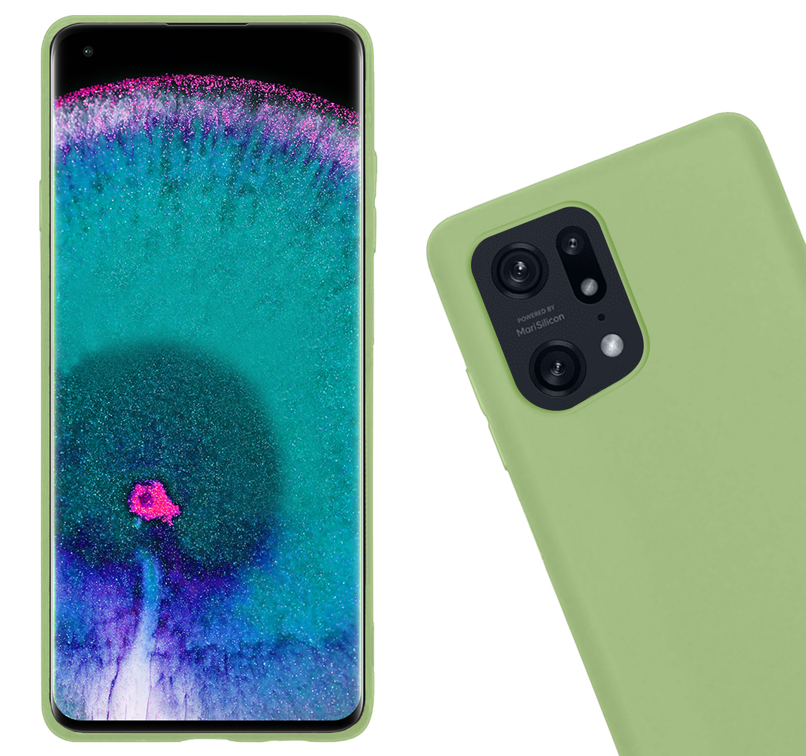 Nomfy OPPO Find X5 Pro Hoesje Siliconen Case Back Cover Met Screenprotector - OPPO Find X5 Pro Hoes Cover Silicone - Groen
