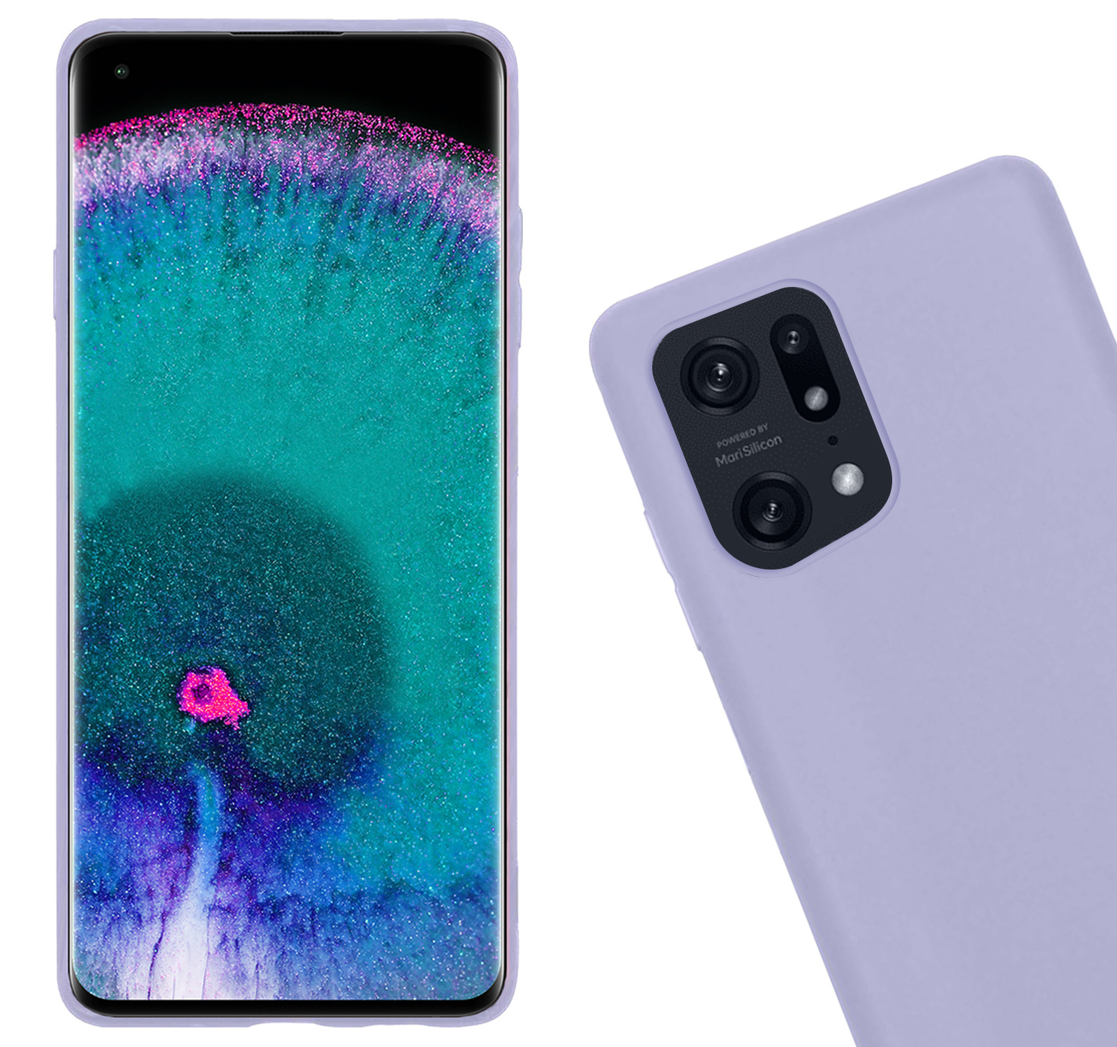 Nomfy Hoesje Geschikt voor OPPO Find X5 Pro Hoesje Siliconen Cover Case Met Screenprotector - Hoes Geschikt voor OPPO X5 Pro Hoes Back Case - Lila