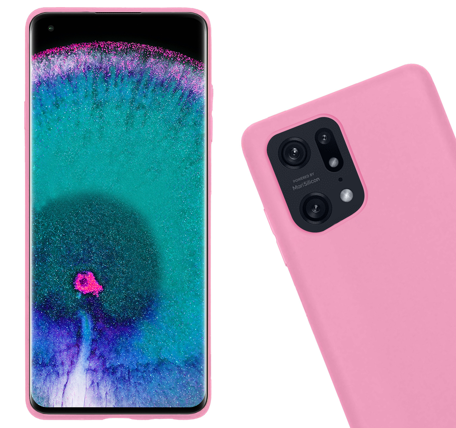 Nomfy Hoesje Geschikt voor OPPO Find X5 Pro Hoesje Siliconen Cover Case Met Screenprotector - Hoes Geschikt voor OPPO X5 Pro Hoes Back Case - Lichtroze