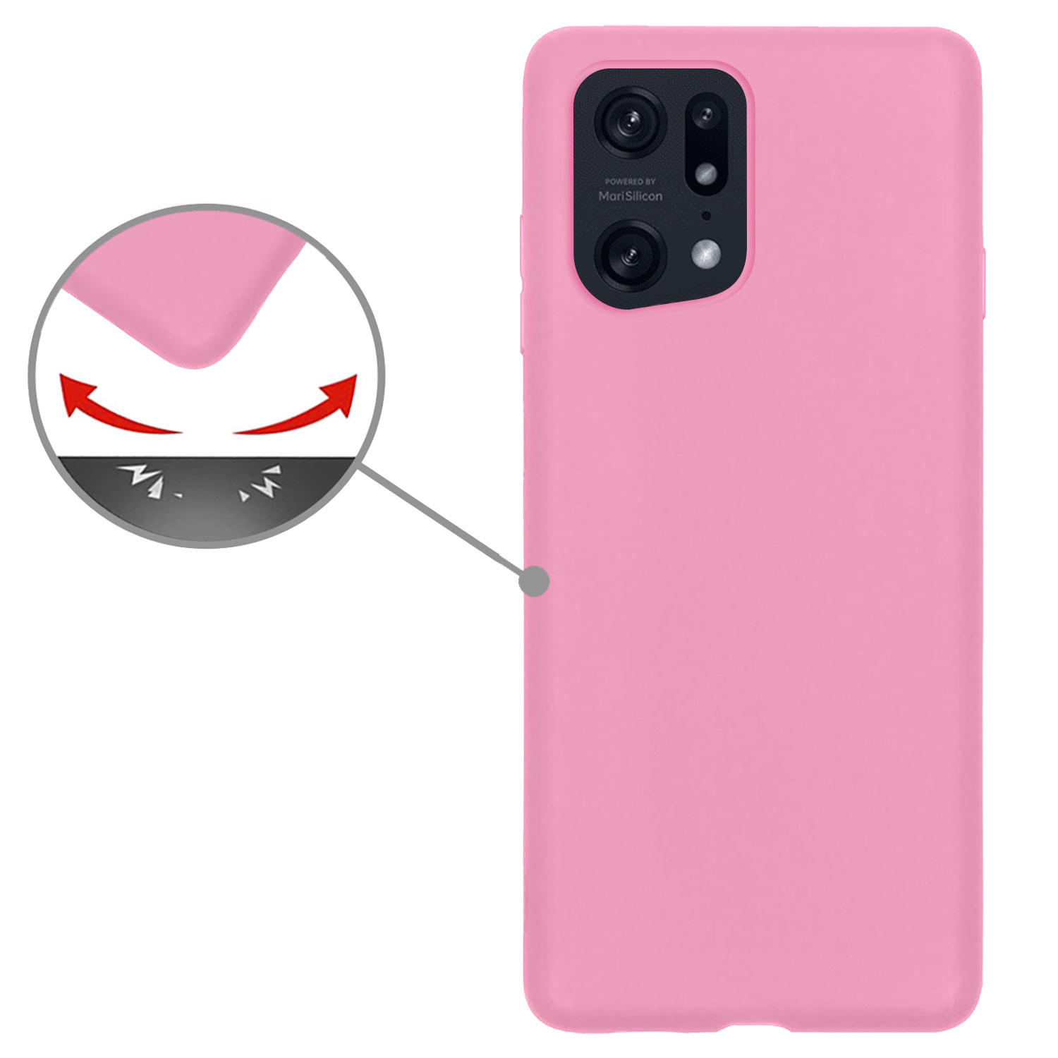 Nomfy OPPO Find X5 Pro Hoesje Siliconen Case Back Cover Met 2x Screenprotector - OPPO Find X5 Pro Hoes Cover Silicone - Licht Roze