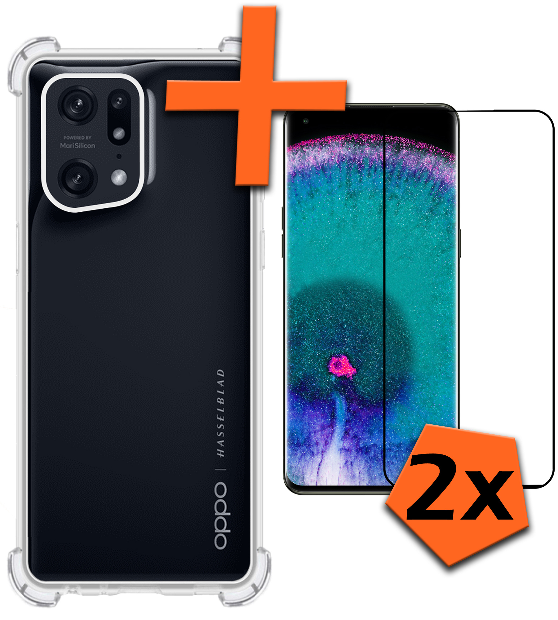 Nomfy Hoesje Geschikt voor OPPO Find X5 Pro Hoesje Shock Proof Cover Case Shockproof Met 2x Screenprotector - Hoes Geschikt voor OPPO X5 Pro Hoes Siliconen Back Case - Transparant