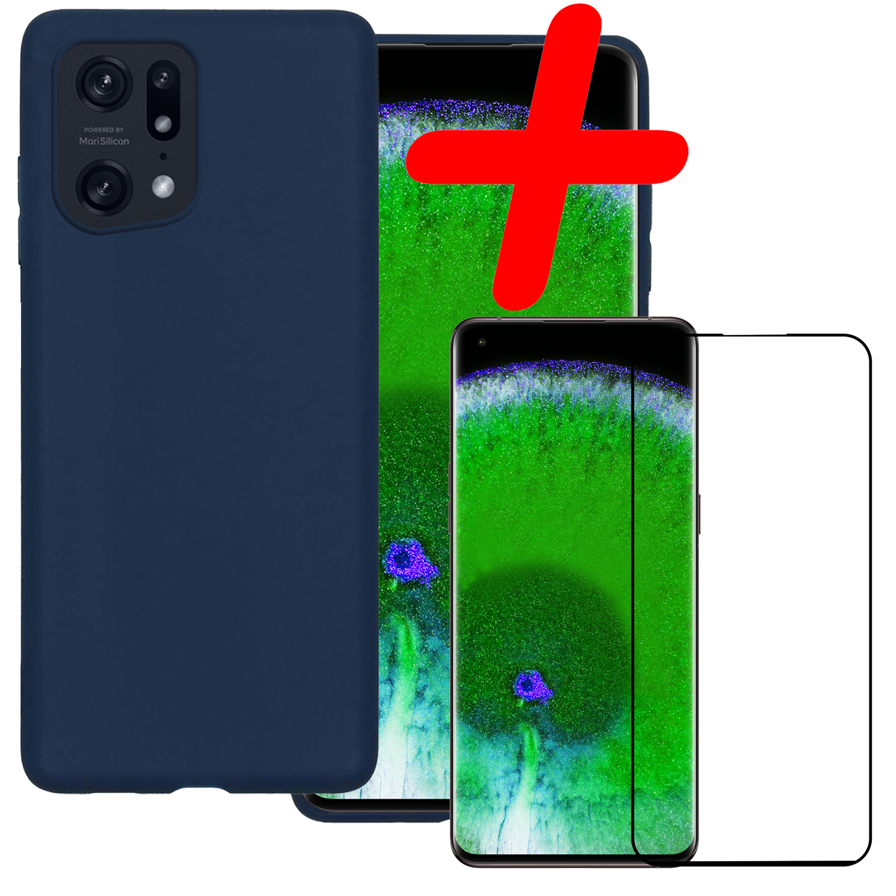 BASEY. Hoes Geschikt voor OPPO Find X5 Pro Hoesje Siliconen Back Cover Case Met Screenprotector - Hoesje Geschikt voor OPPO X5 Pro Hoes Cover Hoesje - Donkerblauw