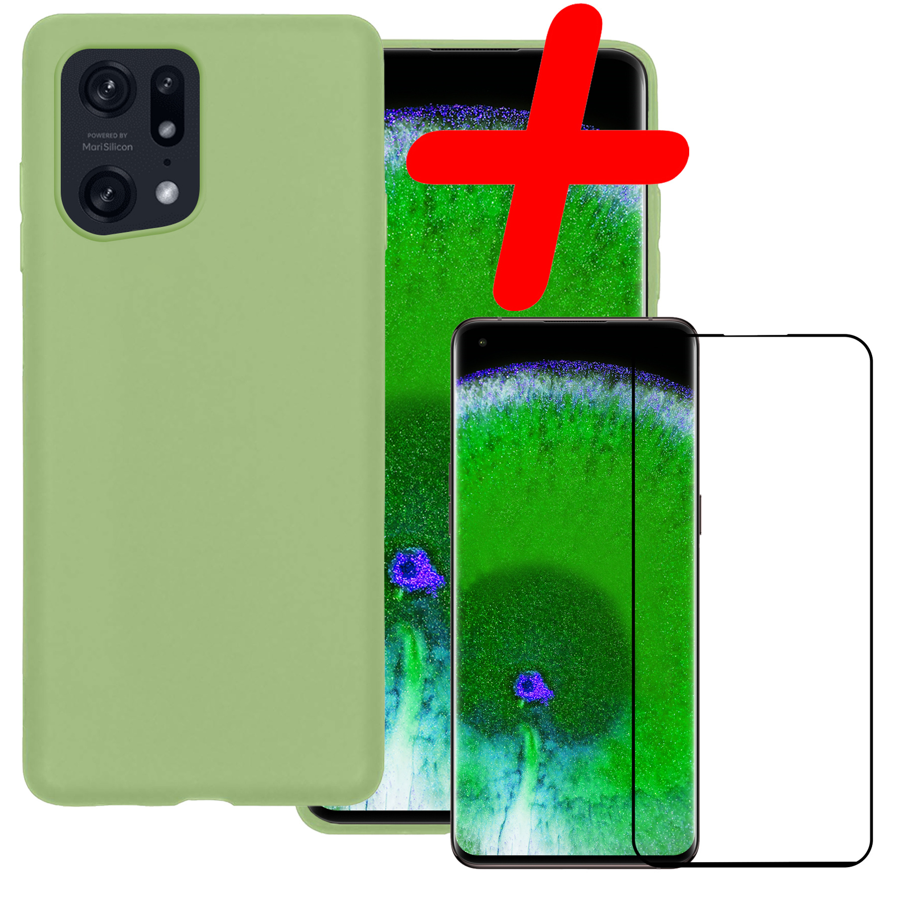 BASEY. Hoes Geschikt voor OPPO Find X5 Pro Hoesje Siliconen Back Cover Case Met Screenprotector - Hoesje Geschikt voor OPPO X5 Pro Hoes Cover Hoesje - Groen