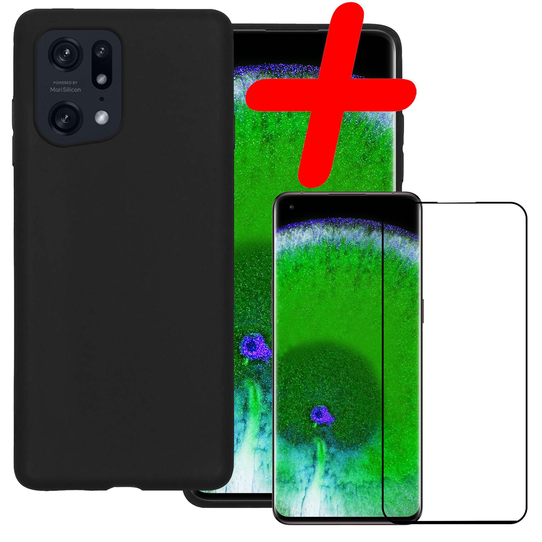 BASEY. Hoes Geschikt voor OPPO Find X5 Pro Hoesje Siliconen Back Cover Case Met Screenprotector - Hoesje Geschikt voor OPPO X5 Pro Hoes Cover Hoesje - Zwart