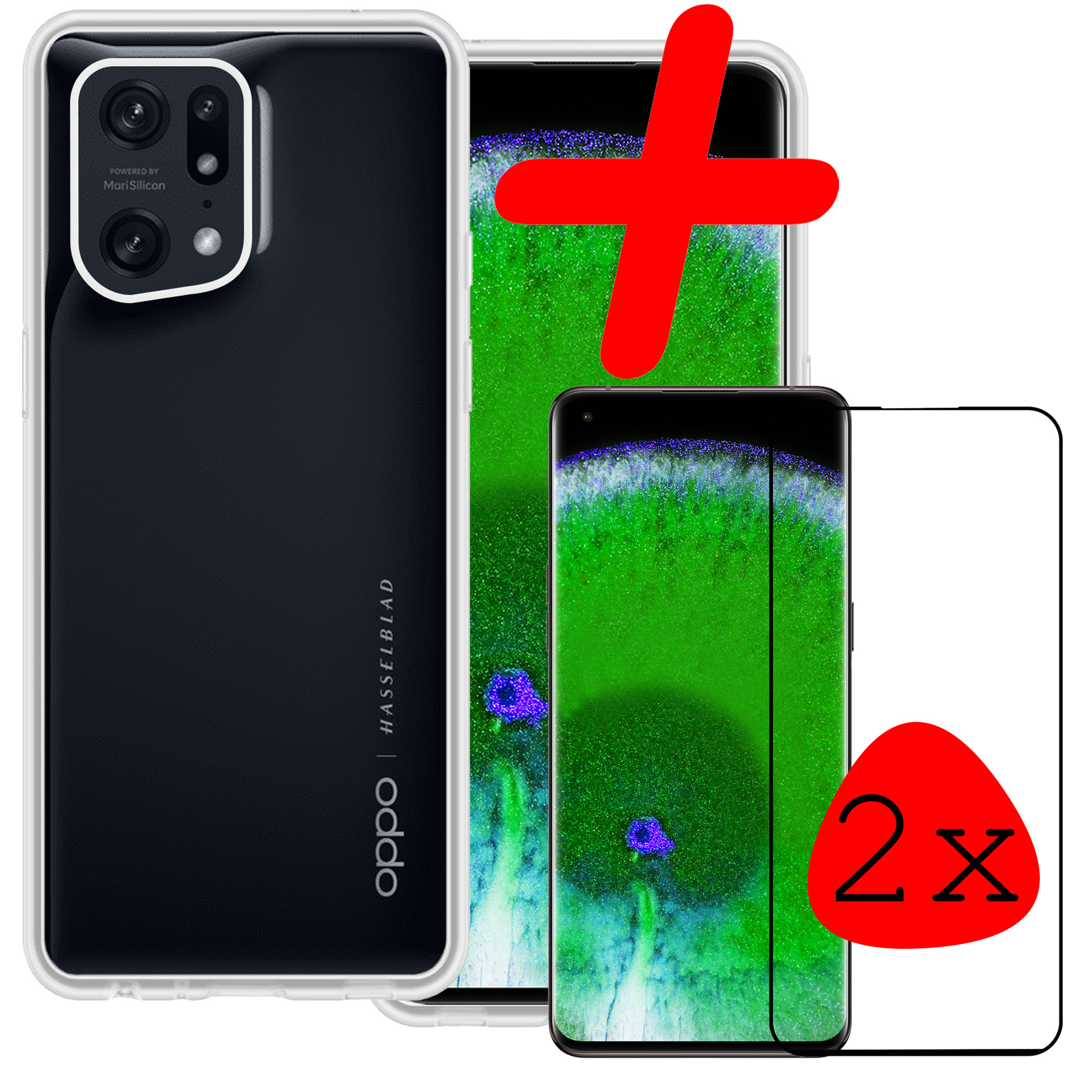 BASEY. Hoes Geschikt voor OPPO Find X5 Pro Hoesje Siliconen Back Cover Case Met 2x Screenprotector - Hoesje Geschikt voor OPPO X5 Pro Hoes Cover Hoesje - Rood