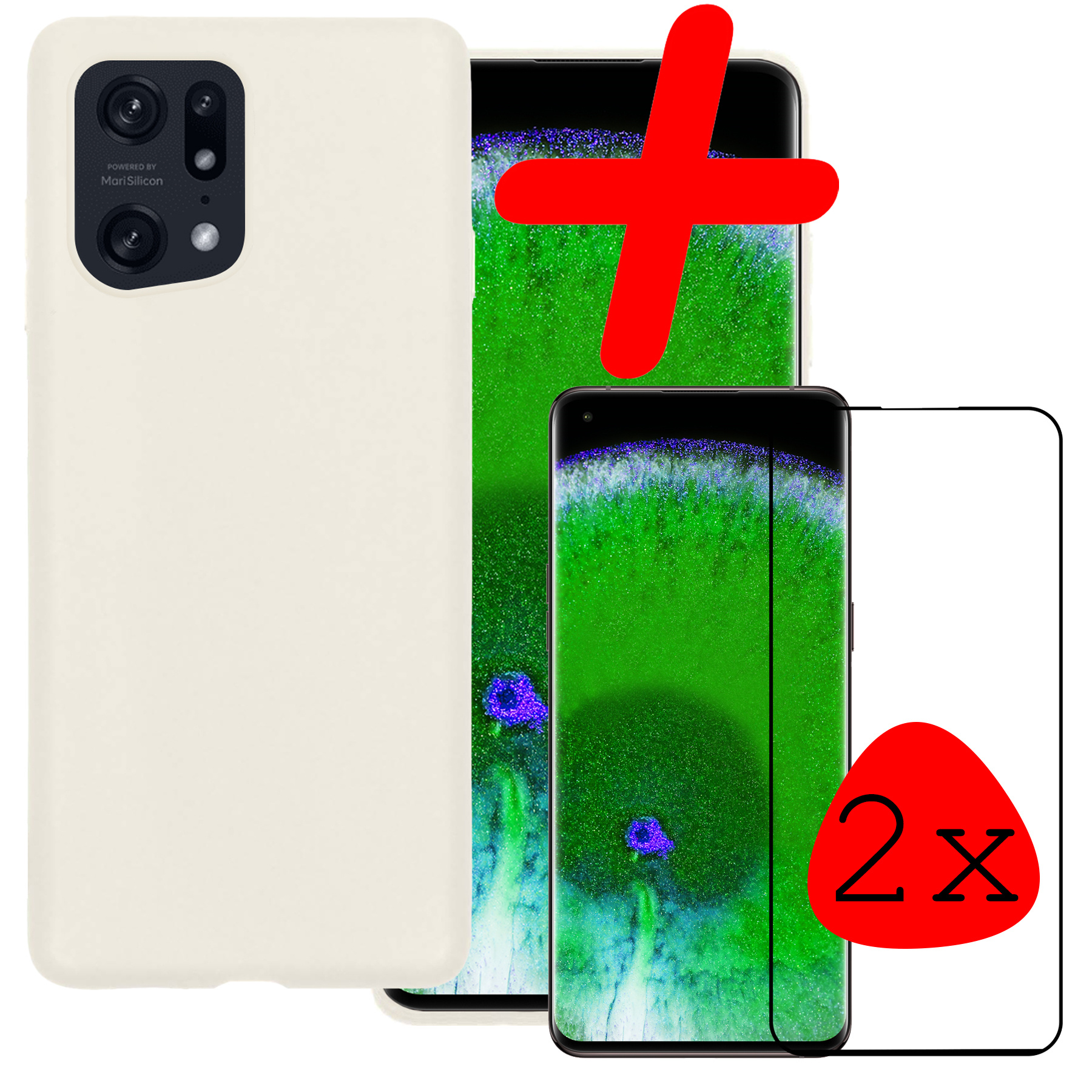 BASEY. Hoes Geschikt voor OPPO Find X5 Pro Hoesje Siliconen Back Cover Case Met 2x Screenprotector - Hoesje Geschikt voor OPPO X5 Pro Hoes Cover Hoesje - Wit