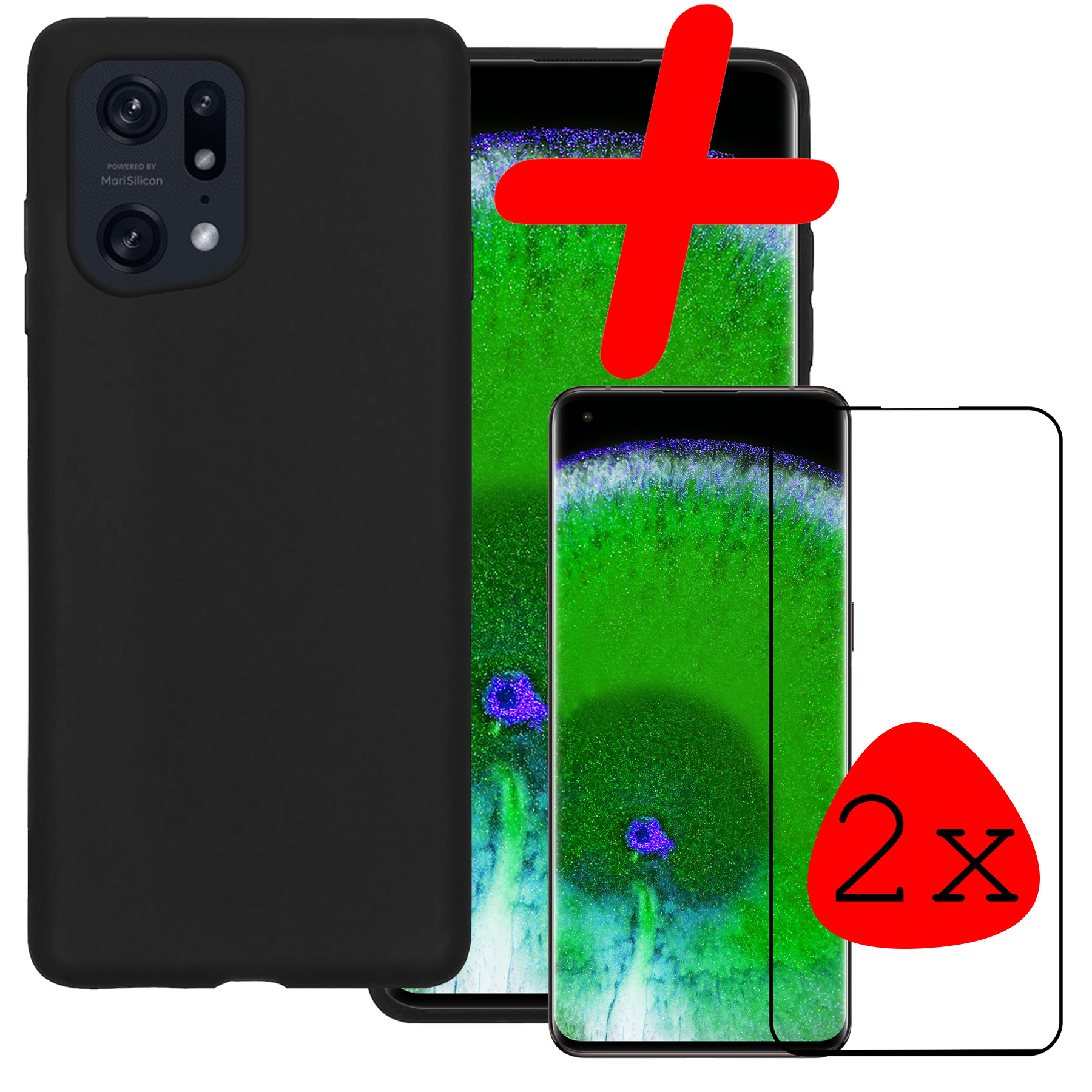 BASEY. Hoes Geschikt voor OPPO Find X5 Pro Hoesje Siliconen Back Cover Case Met 2x Screenprotector - Hoesje Geschikt voor OPPO X5 Pro Hoes Cover Hoesje - Zwart