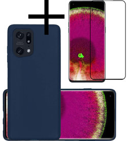 NoXx NoXx OPPO Find X5 Pro Hoesje Siliconen Met Screenprotector - Donkerblauw