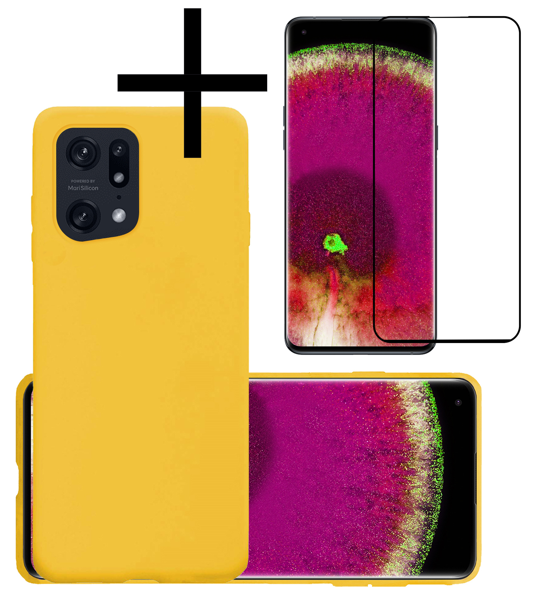 NoXx Hoes Geschikt voor OPPO Find X5 Pro Hoesje Cover Siliconen Back Case Hoes Met Screenprotector - Geel