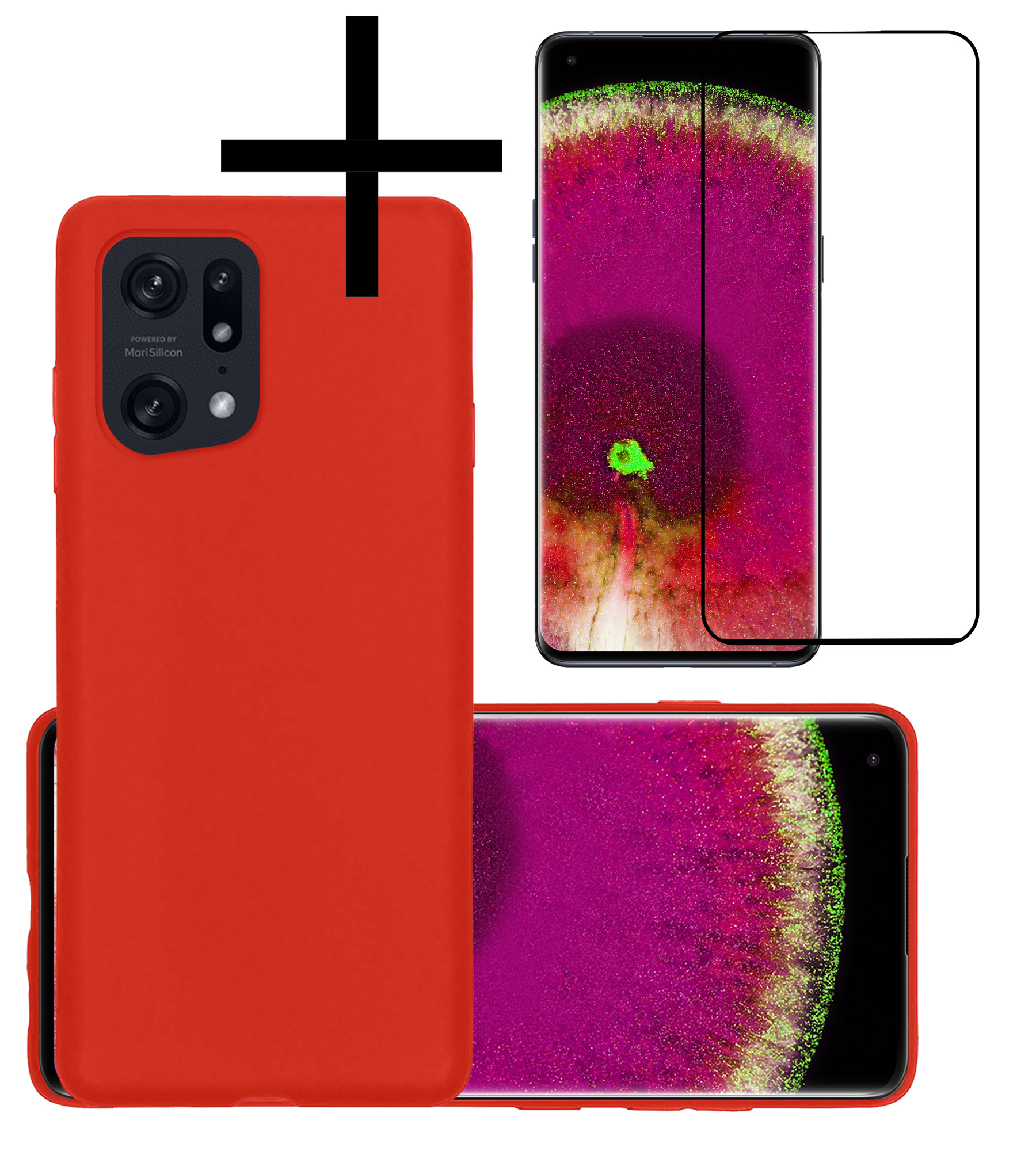 NoXx Hoes Geschikt voor OPPO Find X5 Pro Hoesje Cover Siliconen Back Case Hoes Met Screenprotector - Rood