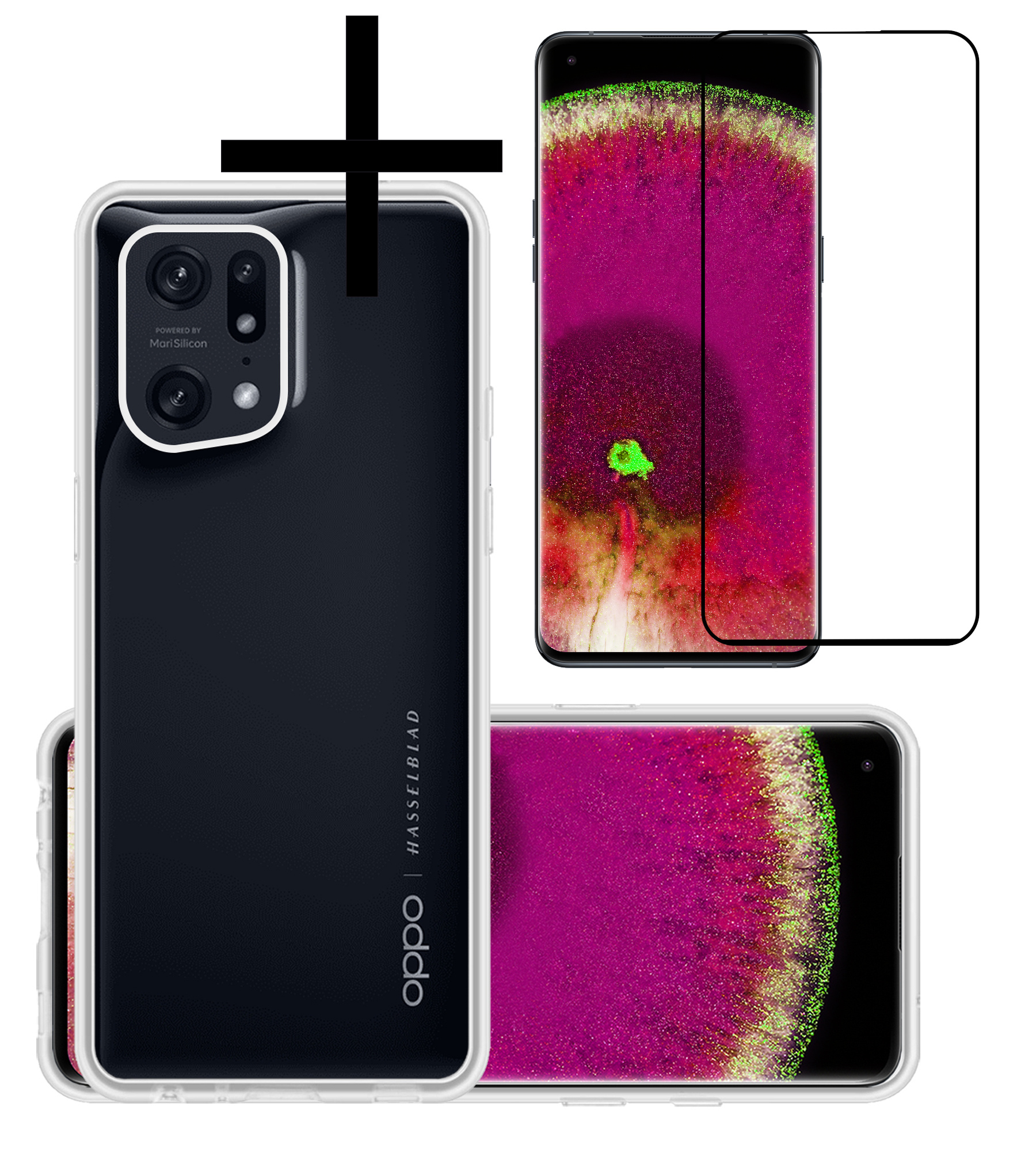 NoXx Hoes Geschikt voor OPPO Find X5 Pro Hoesje Cover Siliconen Back Case Hoes Met Screenprotector - Transparant