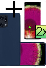 NoXx Hoes Geschikt voor OPPO Find X5 Pro Hoesje Cover Siliconen Back Case Hoes Met 2x Screenprotector - Donkerblauw