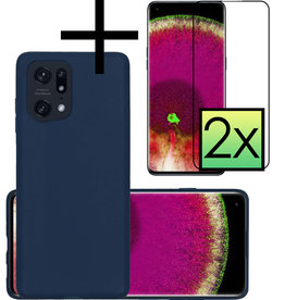 NoXx NoXx OPPO Find X5 Pro Hoesje Siliconen Met 2x Screenprotector - Donkerblauw