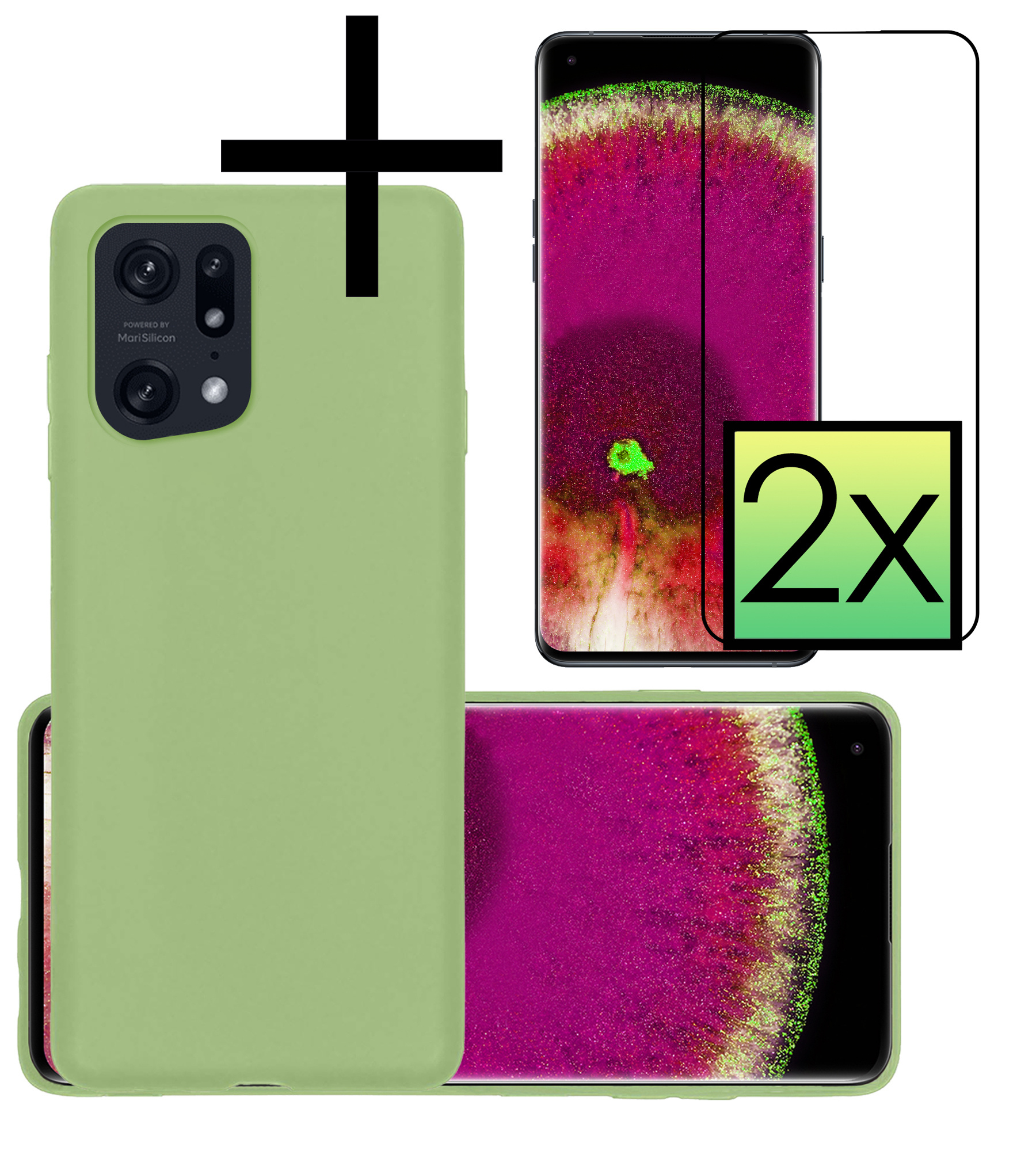 NoXx Hoes Geschikt voor OPPO Find X5 Pro Hoesje Cover Siliconen Back Case Hoes Met 2x Screenprotector - Groen